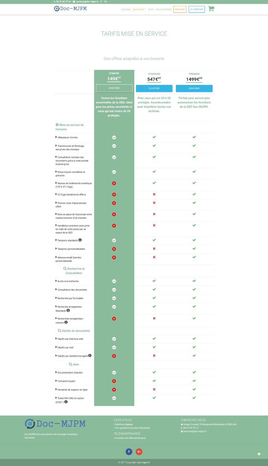 Tarifs de mise en service